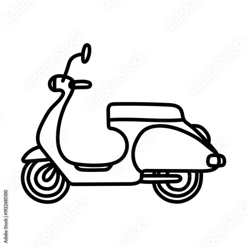 Motor Scooter Hand Drawn Icon Vector Illustration, Scooter Sketch Symbol Isolated on White Background