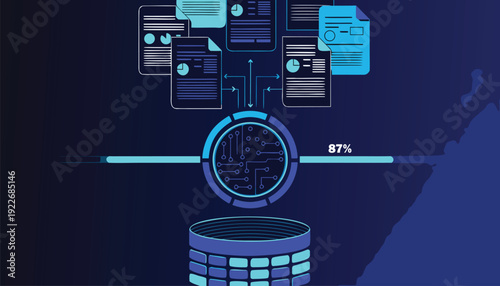AI Document Data Extraction Infographic with Automated Reporting and Database Integration Workflow