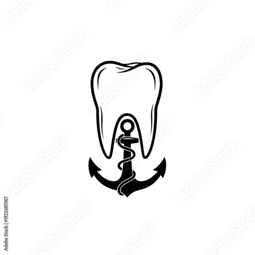A stylized black silhouette combining a molar tooth with an anchor and rope, representing strong dental health and stability.