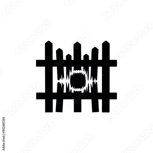 A stark black silhouette of a wooden fence with jagged, sharp teeth forming a menacing mouth in the center, symbolizing a dangerous barrier or hostile environment.