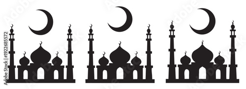 islamic mosque silhouettes crescent moons religious symbols