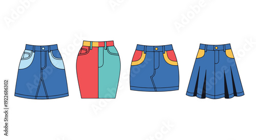 Denim Skirt Line art colorful digital color vector