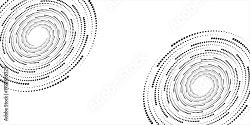 Vector dotted speed lines in vortex form. Geometric art. Segmented circle. Arc lines. Trendy design element for frame, round logo, sign, symbol, web, prints, posters, template, pattern, backdrop