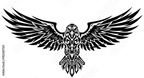 Tribal eagle with outstretched wings in bold black design