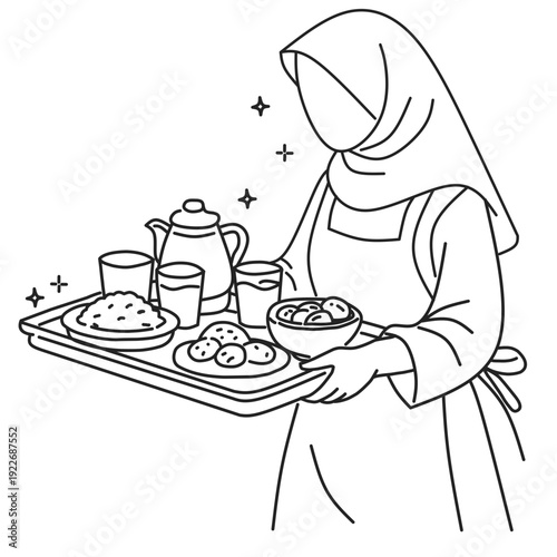 Hand Drawn A Mother Serving a Dish