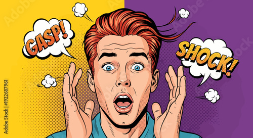 Man expressing shock and surprise with speech bubbles