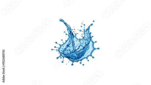 Light Blue Water Splash Spray with Droplets and Liquid Blots Isolated on White Background