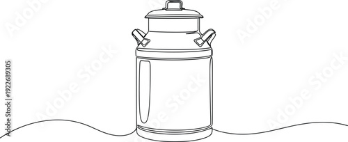 Milk can line art illustration. Vintage metal dairy container outline. Farm milk jug sketch isolated minimal vector design.