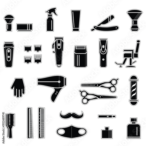 Barber shop equipment collection grooming tools haircut essentials professional styling salon gear styling accessories