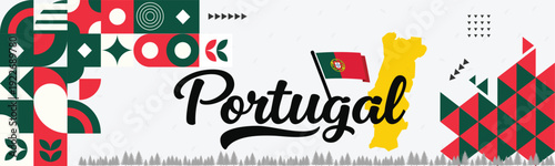 Portugal National Flag Waving with Motion Blur Effect and Graphic Background