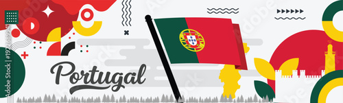 Portugal National Flag Design with Map Silhouette and Decorative Abstract Elements