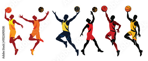 basketball players silhouettes isolated on white background