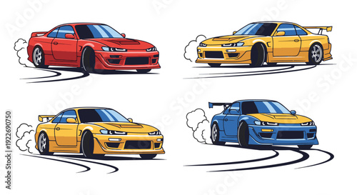 Drift Car Line art clean color artwork vector