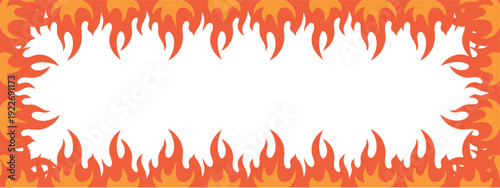 orange and red fire flames border design on white background