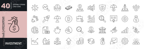 Investment icon set. Editable line icons. Vector illustration.