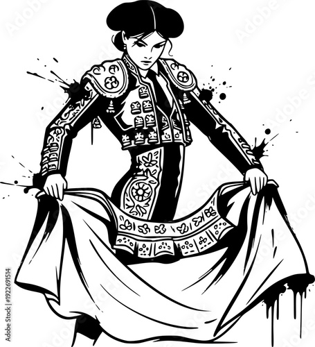 Female Matador in Sumi-e Style: Evocative Depiction of Courage a
