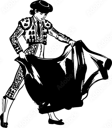 Female Matador in Sumi-e Style: Evocative Depiction of Courage a
