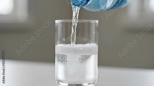 Refreshing glass of water being poured from bottle - 4k video