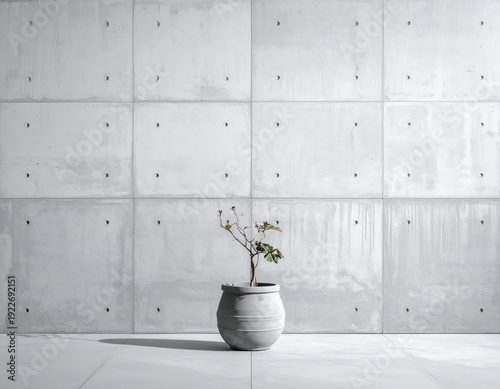 Minimalist Indoor Plant in Modern Pot Against Concrete Wall