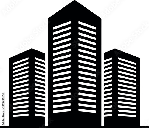 Modern Skyscrapers Silhouette Vector Three High-Rise Buildings Icon