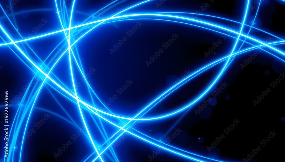 Obraz premium Intricate tangle of glowing blue neon light trails on a dark, abstract, high-tech background