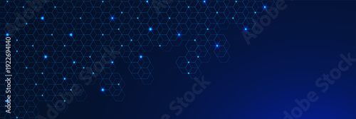 Futuristic technology background with hexagon pattern and glowing particles. Modern network connection and global communication concept. Vector