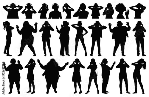 Female Headphone Silhouettes Collection for Modern Audio Lifestyle Design Isolated on Transparent Background