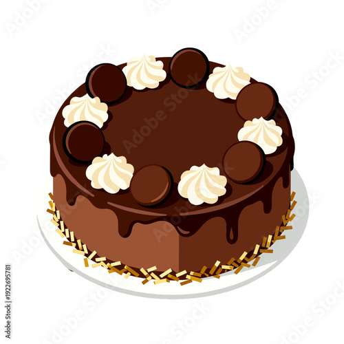 [Vector EPS]Delicious chocolate cake with cream frosting and chocolate decorations