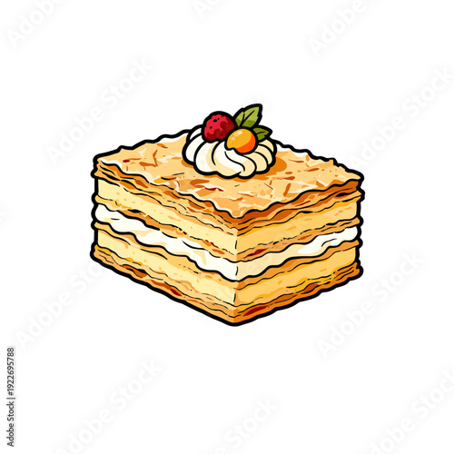 [Vector EPS]A delicious multi-layered cake with cream and fruit toppings