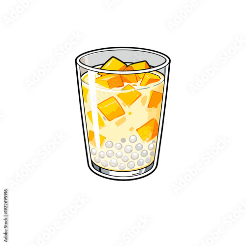 [Vector EPS]A glass of delicious mango sago with tapioca pearls