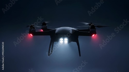 Drone flying through dark night sky with glowing lights - 4k video