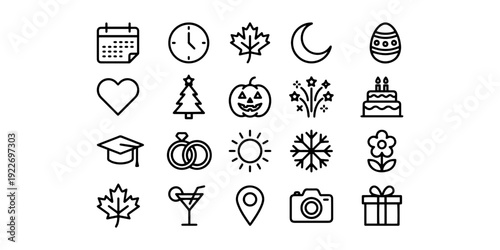 HyperMinimalist Calendar Event and Holiday Line Vector Icon Set