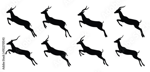 nine leaping antelope silhouettes jumping graceful wild