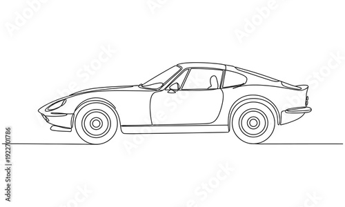 Continuous one line drawing of car vector icon. Minimalist black linear sketch vector illustration. Abstract small car in continuous line art drawing