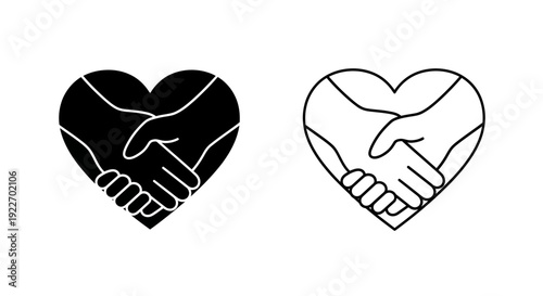 Handshake heart symbol black and white vector illustration Vector