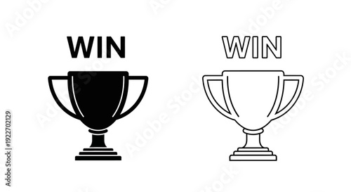 Two winning trophy cups with the word win on top of each cup Vector