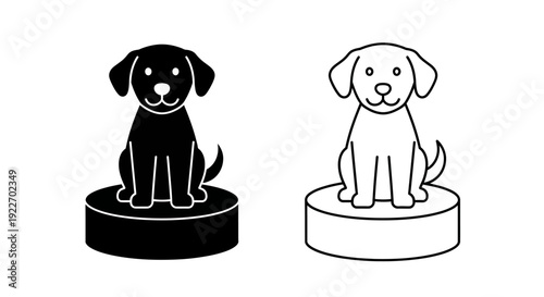 Cute black and white puppy illustration on a pedestal, dog art, pet design, vector image Vector