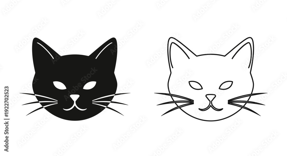 Fototapeta Black and white cat head illustration vector design, minimalist cat face art, Vector