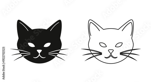 Black and white cat head illustration vector design, minimalist cat face art, Vector