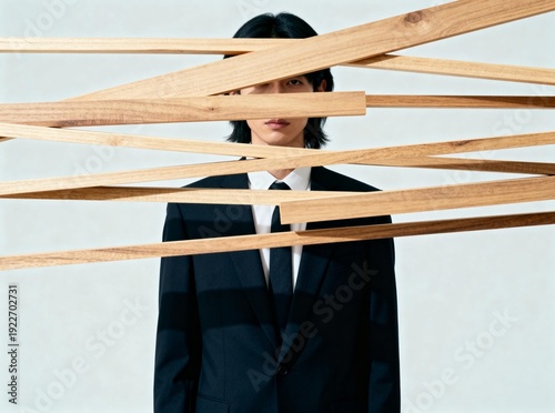 Wallpaper Mural Man in suit behind wooden slats, contemporary style Torontodigital.ca