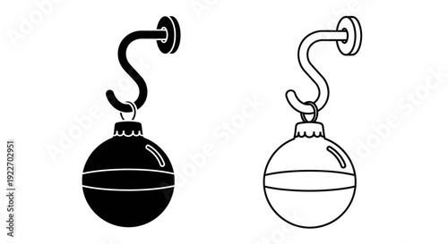 Two black and white bomb illustration with hook for decoration or sign Vector