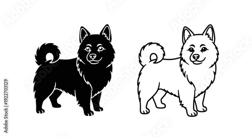 Two black and white dog illustrations standing on white background Vector
