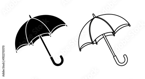 Two umbrellas, one black, one white, minimalist design, vector illustration Vector