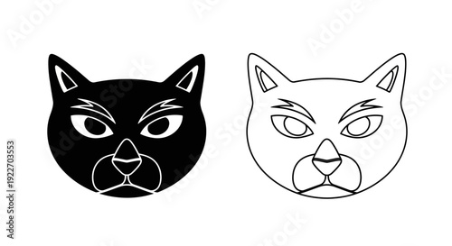 Black and white cat face illustration vector design, stylish pet portrait Vector