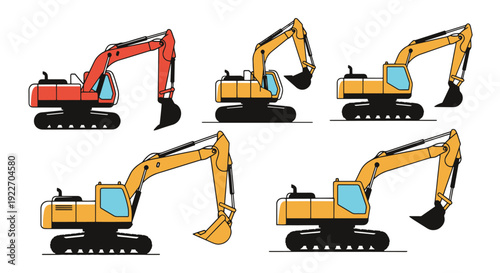 Excavator Line art clean vibrant tone illustration