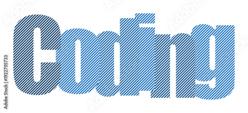 Abstract blue text "coding" with a textured pattern for technology concepts