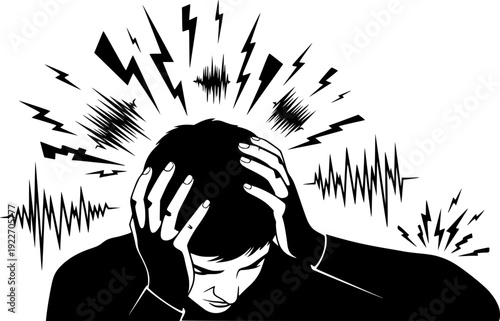 Person overwhelmed by sensory input, seeking quiet escape from noise
