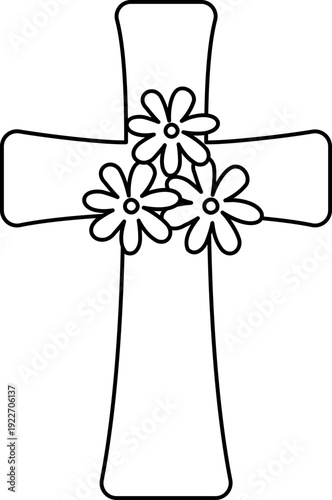 Easter Floral Cross Outline Vector.
Christian Cross with Flowers Coloring Page Template.
Spring Religious Cross Line Art Illustration.
Transparent background. svg
