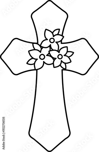 Easter Floral Cross Outline Vector.
Christian Cross with Flowers Coloring Page Template.
Spring Religious Cross Line Art Illustration.
Transparent background. svg