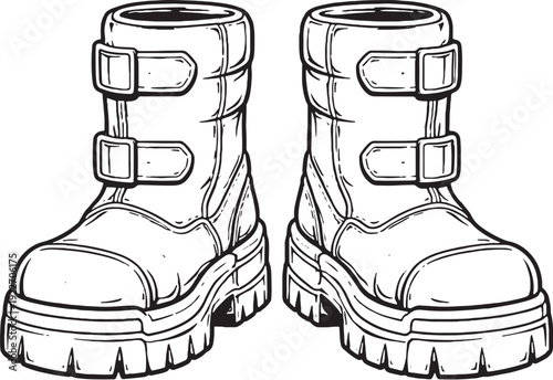 Safety Boots Line Art Icon Extra Thick Sole Mining Work Boots.eps